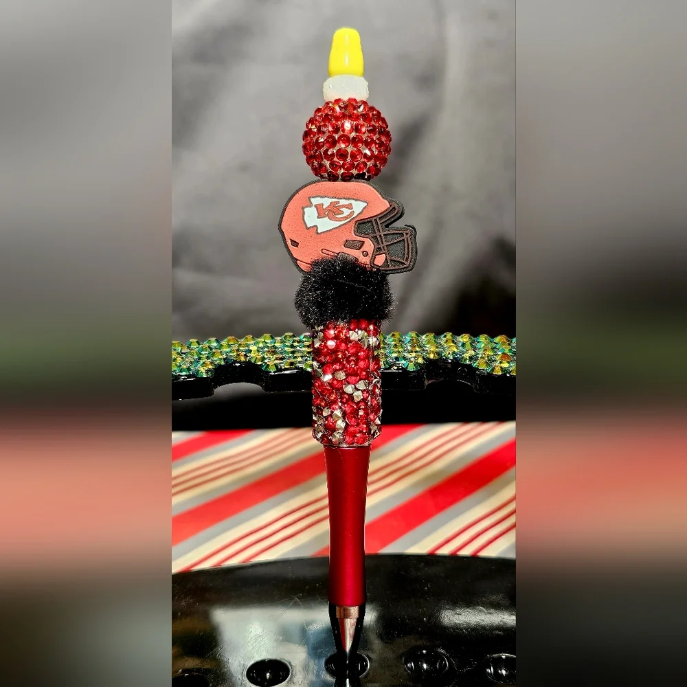 NFL Kansas City Chiefs Sparkly/Blingy Custom Created Super Fan Beaded Pen